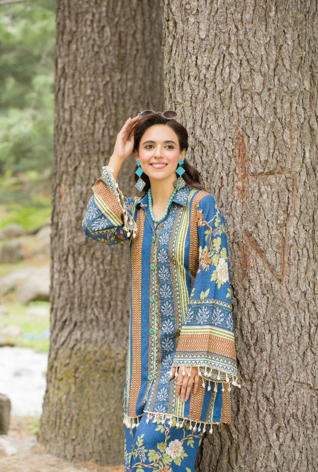 Striped & Floral Print Premium Linen 2-Piece Suit
