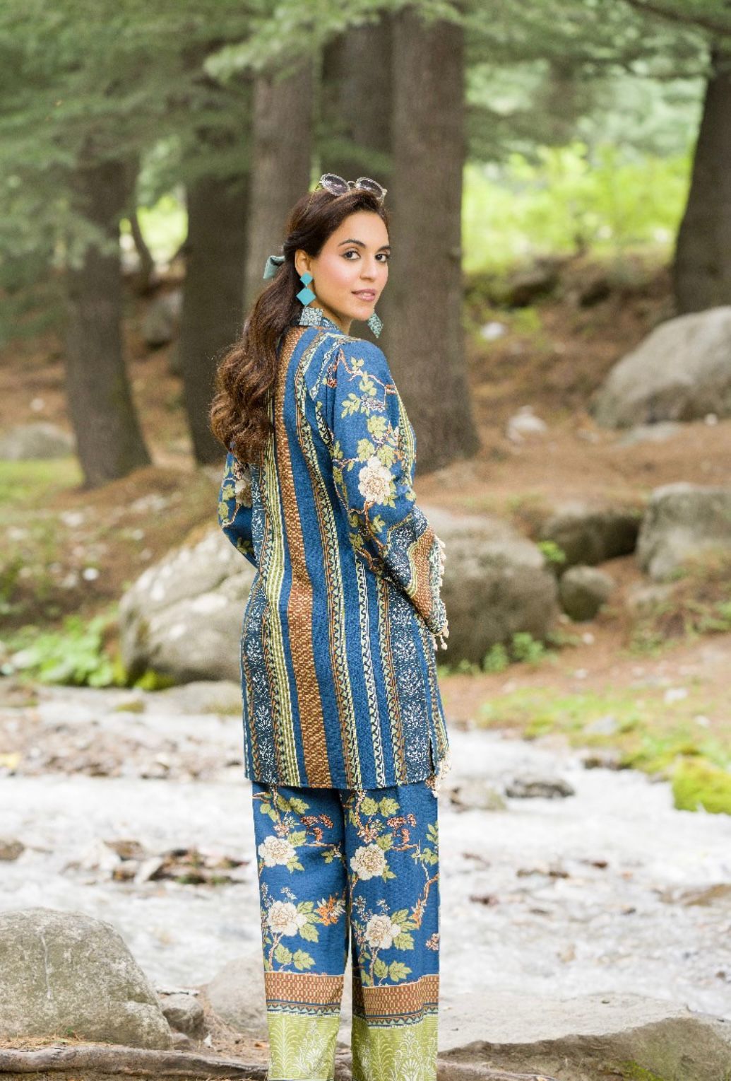 Striped & Floral Print Premium Linen 2-Piece Suit