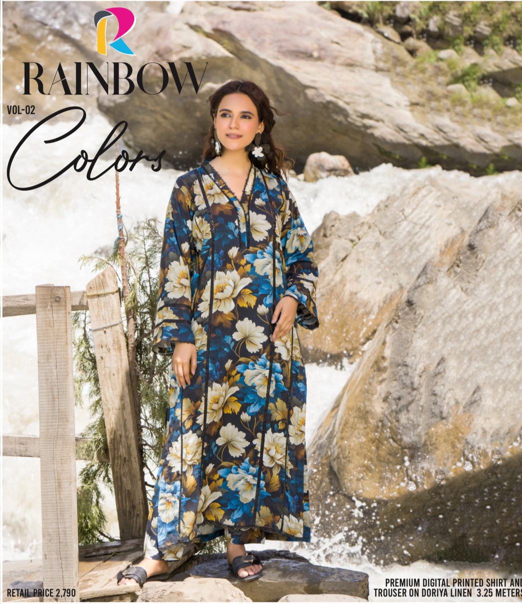 Dooriya Linen 2-Piece Suit (Midnight Bloom Elegance)