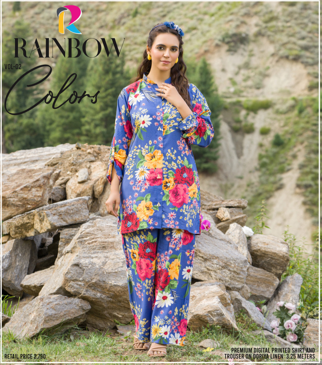 Dooriya Linen 3-Piece Suit (Vibrant Blossom Blue)