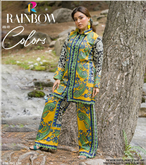 Mustard Green Premium Doriya Linen 2-Piece Suit