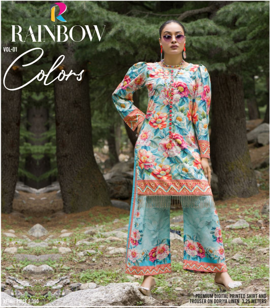 Premium Digital Printed Linen Suit (3.25 Meters) – Aqua Blue with Bold Floral Fantasy