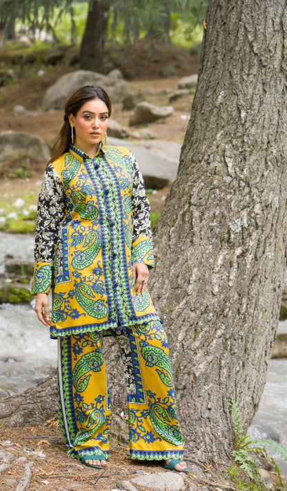 Mustard Green Premium Doriya Linen 2-Piece Suit