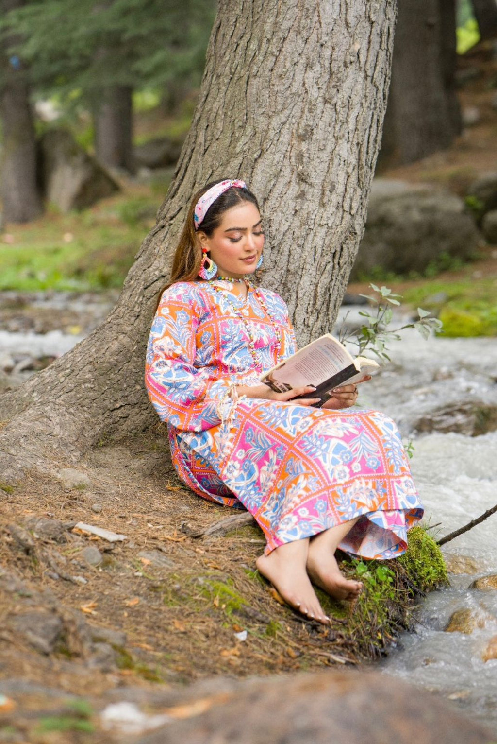 Multi-Color Botanical Print Premium Doriya Linen 2-Piece Suit