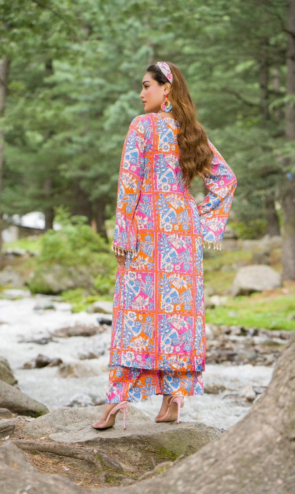 Multi-Color Botanical Print Premium Doriya Linen 2-Piece Suit