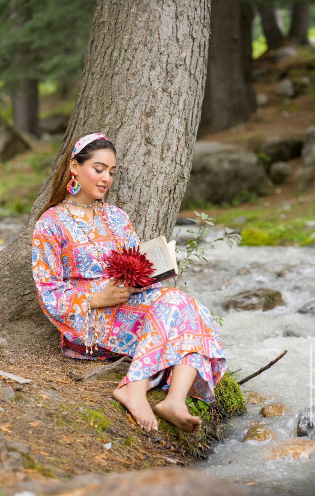 Multi-Color Botanical Print Premium Doriya Linen 2-Piece Suit