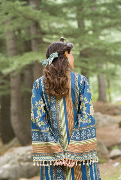 Striped & Floral Print Premium Linen 2-Piece Suit